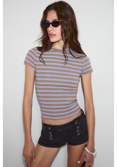 Grımelange Hopewell Kadın Yuvarlak Yaka Örme Slim Fit Mavi/kahverengi Çizgili T-shirt Grımelange Hopewell Kadın Yuvarlak Yaka Örme Slim Fit Mavi/kahverengi Çizgili T-shirt