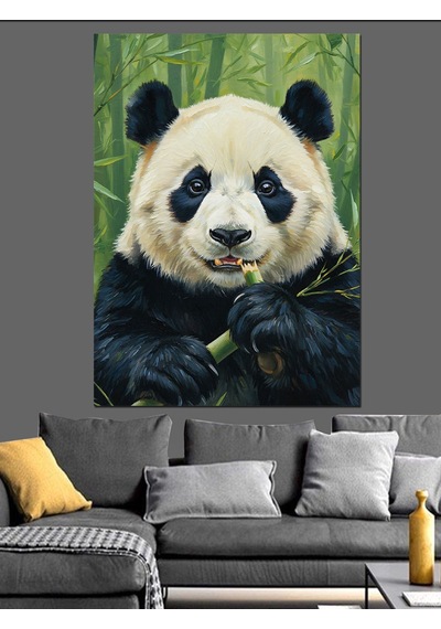 Ahşap Tablo Bambu Yiyen Panda Fotoğrafı