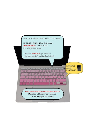 Macbook Air 13 Arapça Klavye Koruyucu A1932 A2179 A2337 M1 Uk Iso Ters L Enter Uyumlu Arabi