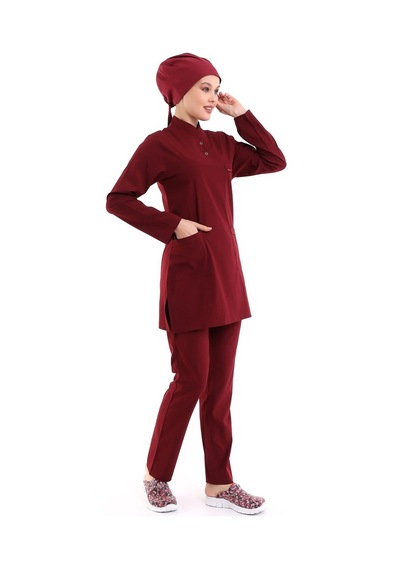 Soft Likralı Tesettür Forma Takım İki Çıtçıt - 6407 Bordo Soft-6119