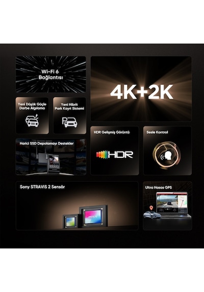 Viofo A329s 2 Kameralı Ön Ve Arka 4k 60fps+2k Wi-fi 6 Hdr Sony Starvıs 2 Sensör Gps'li Ssd Destekli Araç Kamerası