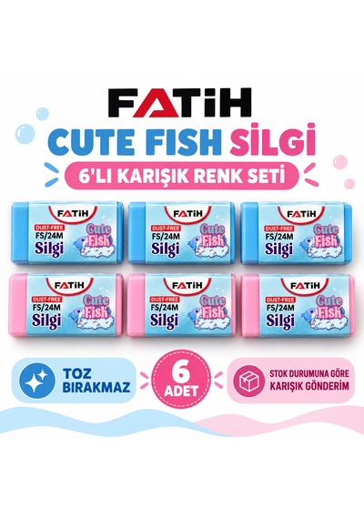 Fatih Cute Fish Fs/24m Toz Bırakmaz Silgi 6 Lı Karışık Renk Seti