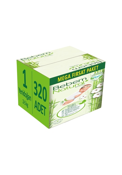 Bebem Natural Bebek Bezi 1 Numara 2 - 5 KG Yenidoğan Mega Fırsat Paketi 320 Adet 5'li