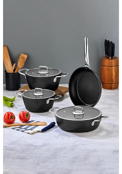 Polochef Quatro Granit 7 Parça Tencere Ve Tava Seti Siyah Siyah