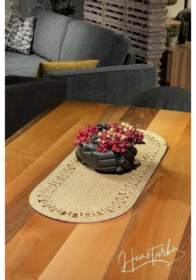 Moderin Doğal Jüt, Desenli, Hasır, Amerikan Servis, Masa, Sehpa Örtüsü Runner. 35x100 Jüt Hasır Diğer