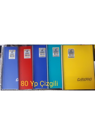 Defter Spiralli 80 Yp Kareli 5 Adet + Çizgili Defter 5 Adet 10 Adet Defter Pp Kapak Gıpta Crome Çok Renkli