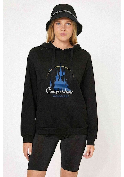Castlevania Wallachia Baskılı Siyah Kadın Kapşonlu Sweashirt