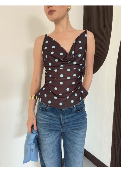 Verymoda Degaje Yaka Askılı Bluz Kahve Mavi