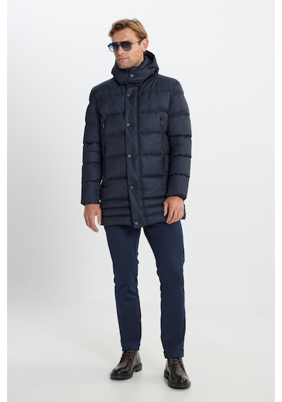 AC&Co / Altınyıldız Classics Erkek Lacivert Standart Fit Normal Kesim Çıkma Kapüşonlu Dik Yaka Yan Cepli Kaban Lacivert
