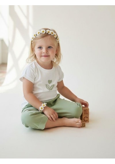 Zekids Kız Bebek Pamuklu Çiçek Desenli T-shirt-16947 Beyaz