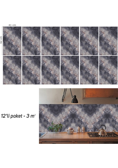 Tink Kendinden Yapışkanlı Kırmızı Çizgi Desenli Pvc Panel 41x62 Cm