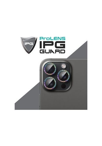 Apple iPhone Uyumlu 16 Pro / 16 Pro Max İçin Ipg Prolens Kamera Lens Koruyucu Elmas Kesim Çerçeveli, Kırılmaz Cam Çok Renkli