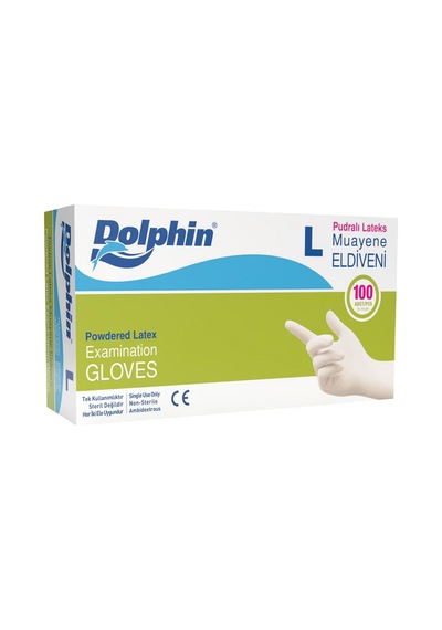 Dolphin Lateks Muayene Eldiveni Pudralı 100 Adet Beyaz L 6'li Avantaj Paketi - 6 Adet Tarı