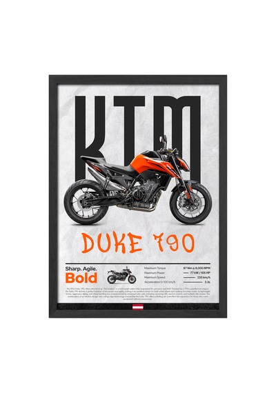 Ktm Duke 790 Siyah Ahşap Çerçeveli Poster, Dekoratif Motosiklet Duvar Tablosu