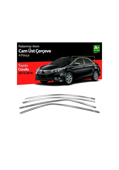 S-Dizayn  Toyota Corolla Uyumlu Krom Cam Üst Çıtası 4 Prç. 2013-2018