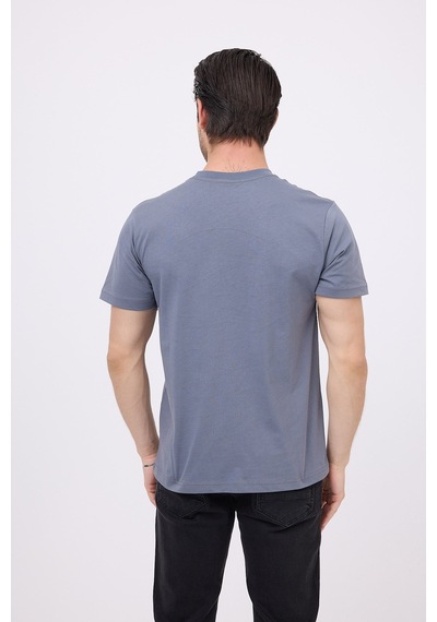 Marıne Tee Deniz Temalı Ribana Bisiklet Yaka Pamuk T-shirt-3122 Soluk Arduvaz Mavisi