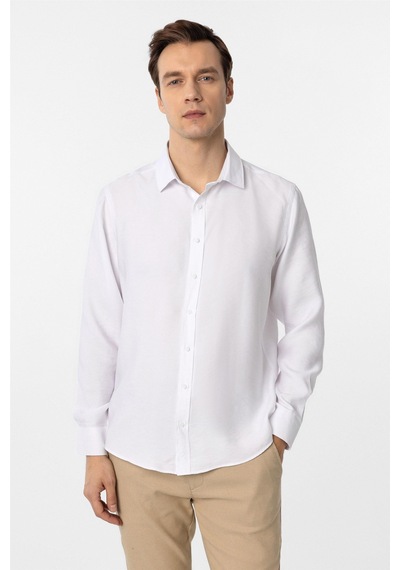 Süvari Beyaz Slim Fit Düz Klasik Yaka Gömlek-34096 Beyaz