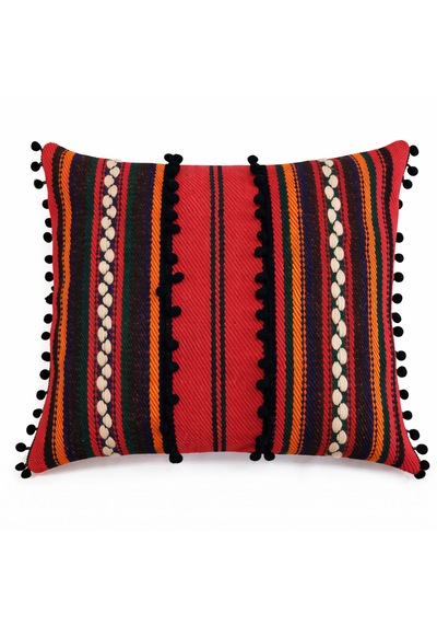 Kırmızı Kilim Boho Etnik Ponponlu İç Dolgulu Kırlent Yastık 45x35 Cm Kırmızı Turuncu Yeşil Siyah Kırmızı Kilim Boho Etnik Ponponlu İç Dolgulu Kırlent Yastık 45x35 Cm Kırmızı Turuncu Yeşil Siyah