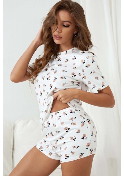 Merry See Baskılı Kısa Kollu Şortlu Kadın Pijama Takımı - Beyaz