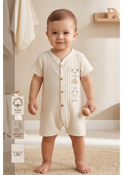 Minory Baby - %100 Pamuk Müslin Bebek Tulum Bej Bej