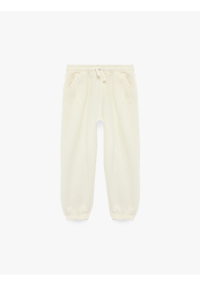 Koton Cep Detaylı Lastikli Oversize Jogger Eşofman Altı Ekru 7wmb40044tk
