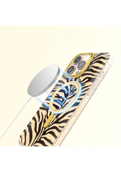 Apple iPhone Uyumlu 16 Pro Max  Kılıf M-safe Şarj Özellikli Zore Paris Veyro Tpu Kapak Gold
