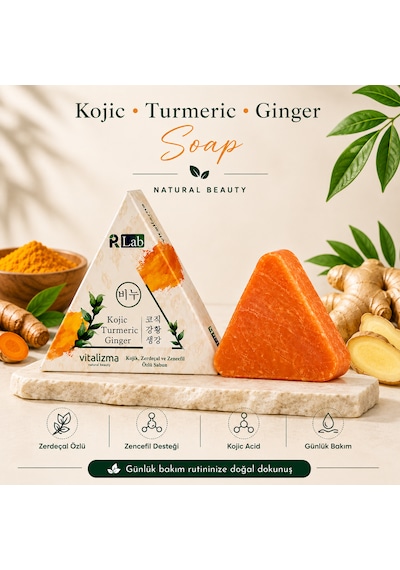Kojic Turmeric Ginger Sabunu Leke Karşıtı Aydınlatıcı Cilt Tonu Eşitleyici Katı Sabun 100 Gr