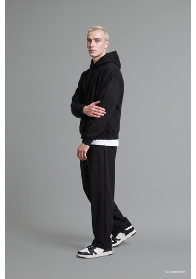 Defacto Boxy Fit Şerit Detaylı Kapüşonlu Fermuarlı Basic Sweatshirt Hırka H4428ax26aubk81 Siyah-bk81