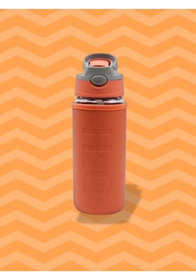 H2o Deri Kılıflı Pipetli Cam Matara 500 Ml Turuncu