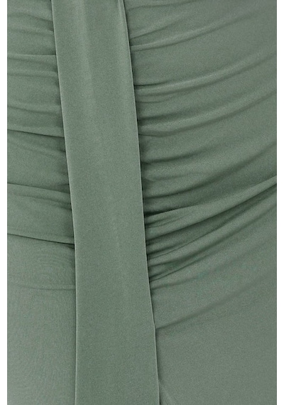 Hiccup Drapeli Yüksek Bel Bodycon Sandy Maxi Etek Haki Yeşil