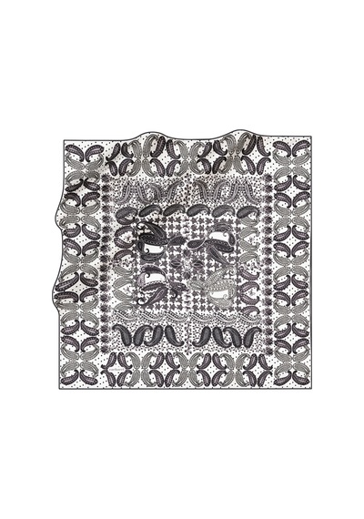 Etnik Desenli Cacharel Twill Eşarp Beyaz-e Beyaz-e