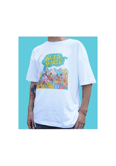 Tarzsokak Acid House / Psychedelic Oversize Tişört Beyaz