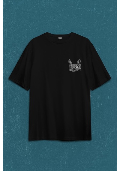 Baykuş Dolunay Owl Sırt Ön Baskılı Oversize Tişört Unisex T-shirt 001
