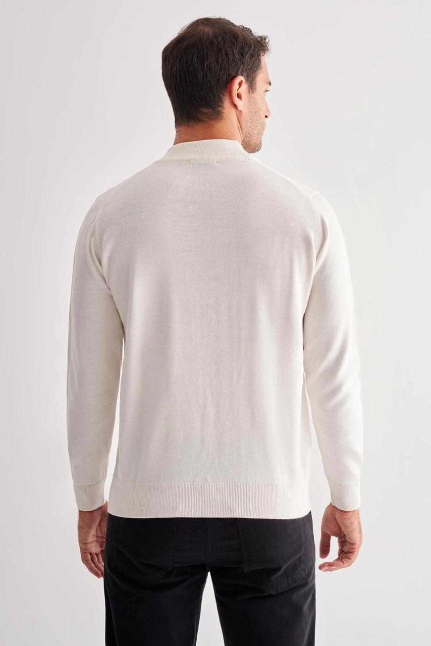 İmza Krem Yarım Balıkçı Yaka Cepsiz Comfort Fit Classic Yünlü Triko Kazak 1012255001 Krem