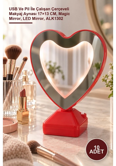 10 Adet Ledli Sihirli Ayna Usb Ve Pil İle Çalışan Çerçeveli Makyaj Aynası 17 13 Cm, Magic Mirror, Led Mirror, Alk1302 Sarı