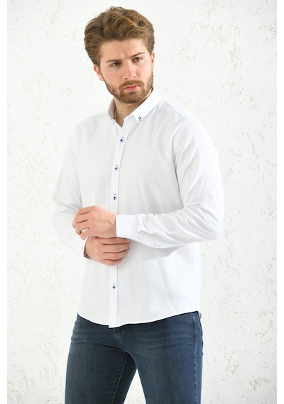 Slim Fit Uzun Kol Oxford Hediye Kutulu Kolay Ütülenebilir Erkek Gömlek - Beyaz-1511