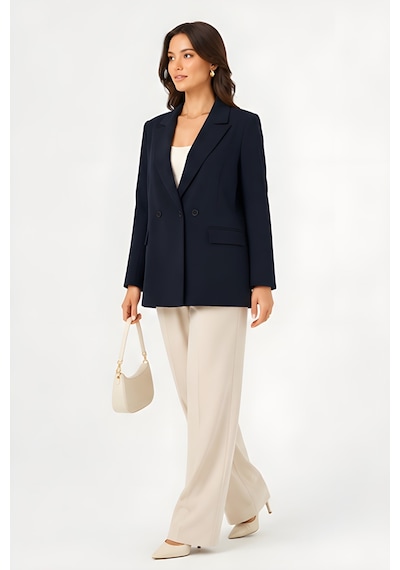 Lili Woman Kadın Kruvaze Lacivert Blazer Ceket Çift Düğmeli, Cep Kapaklı P.3982l