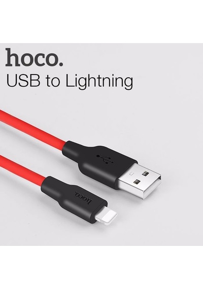 Hoco X21 Usb To Apple iPhone Uyumlu Lightning 2a Silikon Hızlı Şarj Ve Data Kablosu- 5775 Siyah-kırmızı