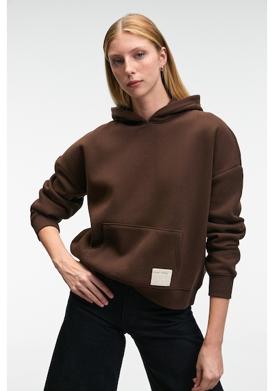 ETHIQUET C ARIE Kadın Organik Pamuklu Oversize Kanguru Cepli Kapüşonlu Kahverengi Sweatshirt