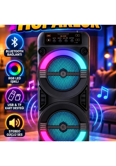Taşınabilir Bluetooth Hoparlör Rgb Led Işıklı Stereo Ses, Usb Ve Tf Kart Destekli
