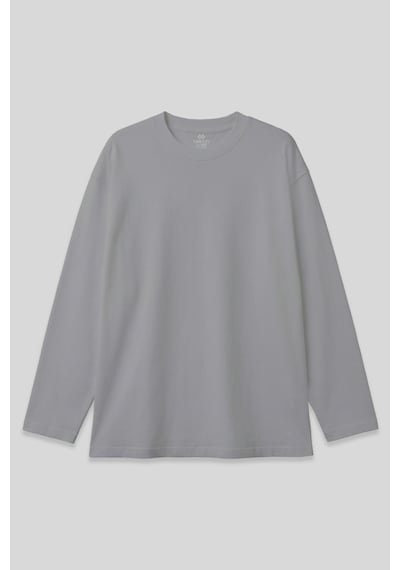 Gri O Yaka Rahat Form Battal Büyük Beden Uzun Kollu Erkek T-shirt - 88107