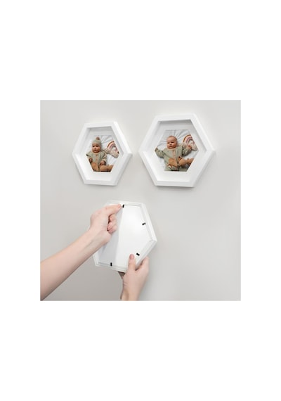 Yapışkanlı Sök Tak Paspartulu Altıgen Çerçeve - 3'lü 21x21cm Beyaz
