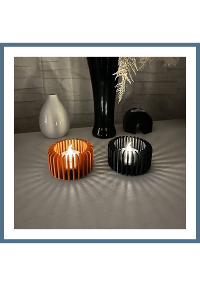 Buradabulabilirsin 3d Baskı Modern Çizgili Mumluk - Tealight Mumluk 1 Adet -turuncu Bbz