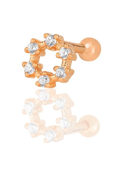 Gümüş Rose Zirkon Taşlı Simit Modeli Tragus Helix Piercing Küpe Gümüş