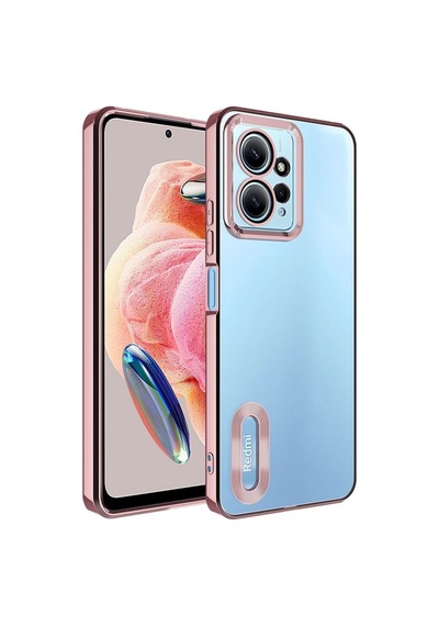 Xiaomi Redmi Note 12 4g Kılıf Kamera Korumalı Logo Gösteren Zore Omega Kapak Rose Gold