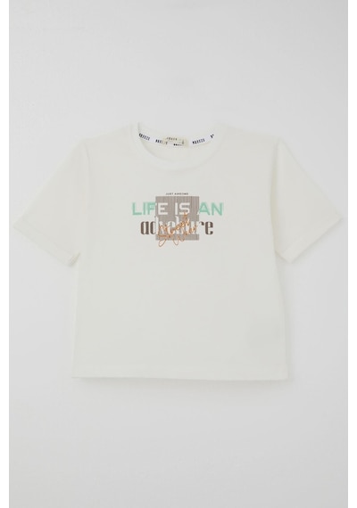 Breeze Erkek Çocuk Şortlu Takım Yazı Baskılı 3-7 Yaş, Ekru