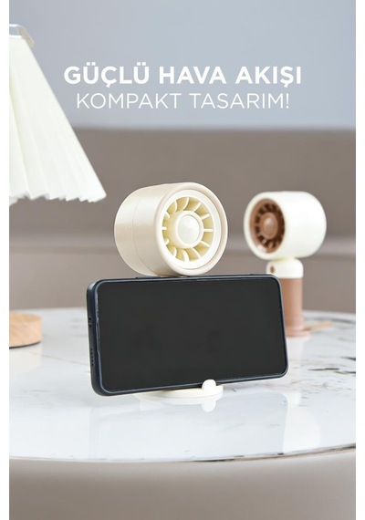 Şarjlı El Vantilatörü Telefon Standlı 3 Kademeli Masaüstü Taşınabilir Fan F55 Krem