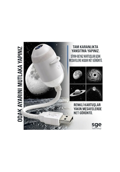 Sge Teknoloji 20 Renkli 4 Siyah Beyaz Desenli Usb Led Projektör Gece Lambası 360 Derece Ayarlanabilir