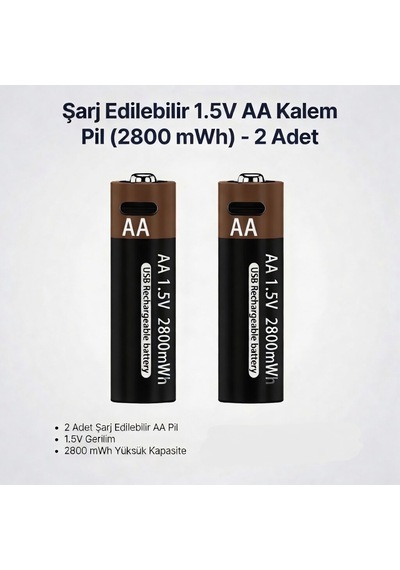 Şarjlı Kalem Aa Kalın Lityum Pil 1.5v Aa Şarjlı Pil Type C İle Şarj Edilebilen 2800mwh
