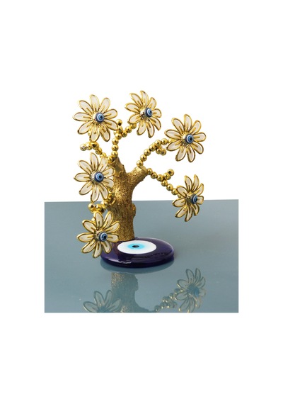 Feng Shui Nazar Boncuğu Çiçeği Hayat Ağacı Servet Çakra Şans Ağacı Mavi Göz Vitrin Masa Süsü Aster 14 Cm 94935310